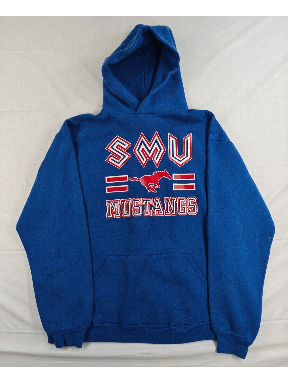 Vintage Russell Athletic SMU Mustangs Blue Hoodie Sweatshirt Size Large
